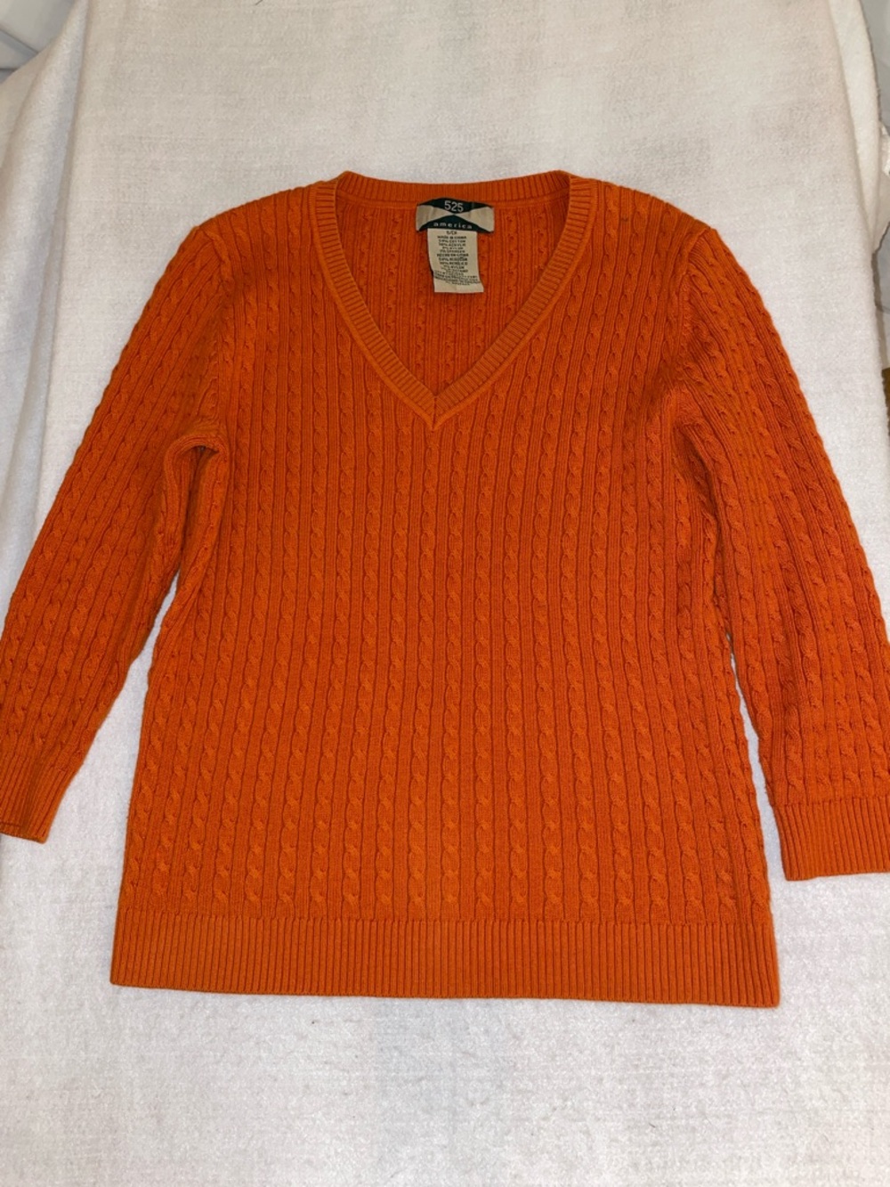 525 America Orange Cable-Knit V-Neck Sweater